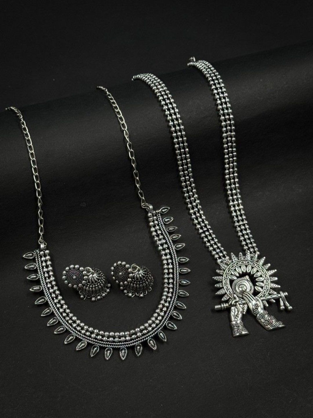 NAMAN ARTS Silver-Plated Oxidised Necklace Jewellery Set-picture-14