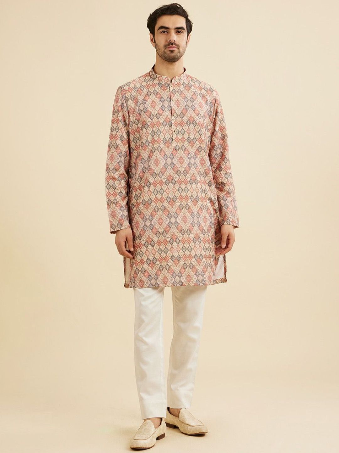 Manyavar Woven Design Mandarin Collar Straight Kurta-picture-38
