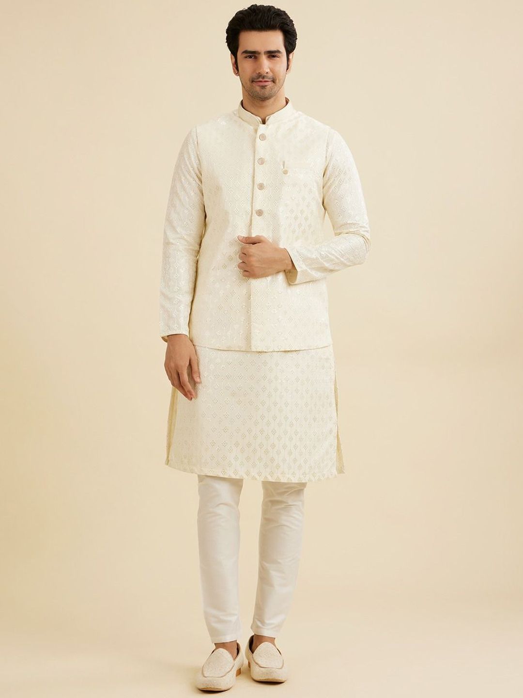 Manyavar Men Embroidered Woven Nehru Jacket-picture-25