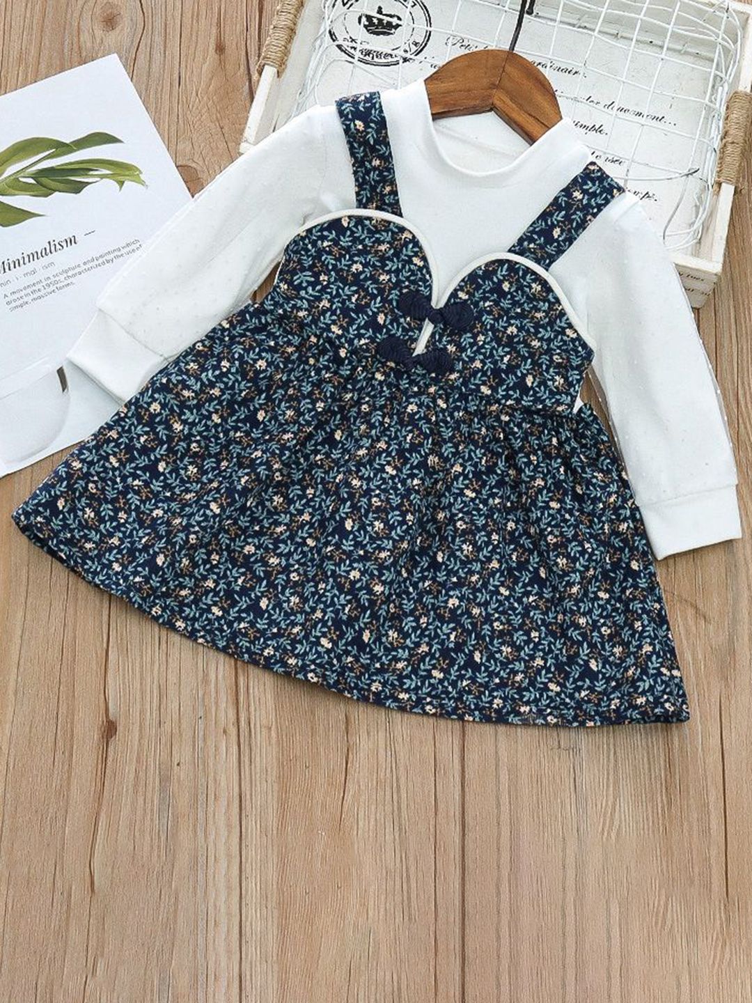 YK Girls Floral Print Shoulder Straps Fit And Flare Dress-picture-43