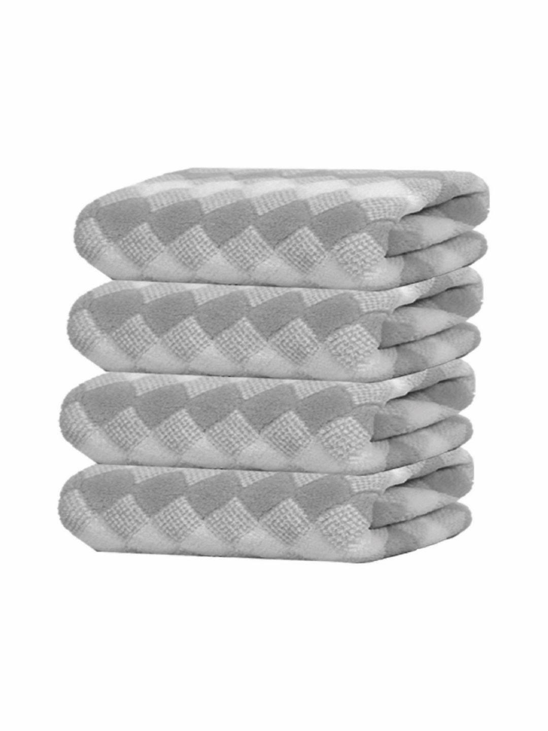 HOUSSE 4-Pcs Grey & White Checked 350 GSM Super Absorbent Ultra Soft Hand Towels