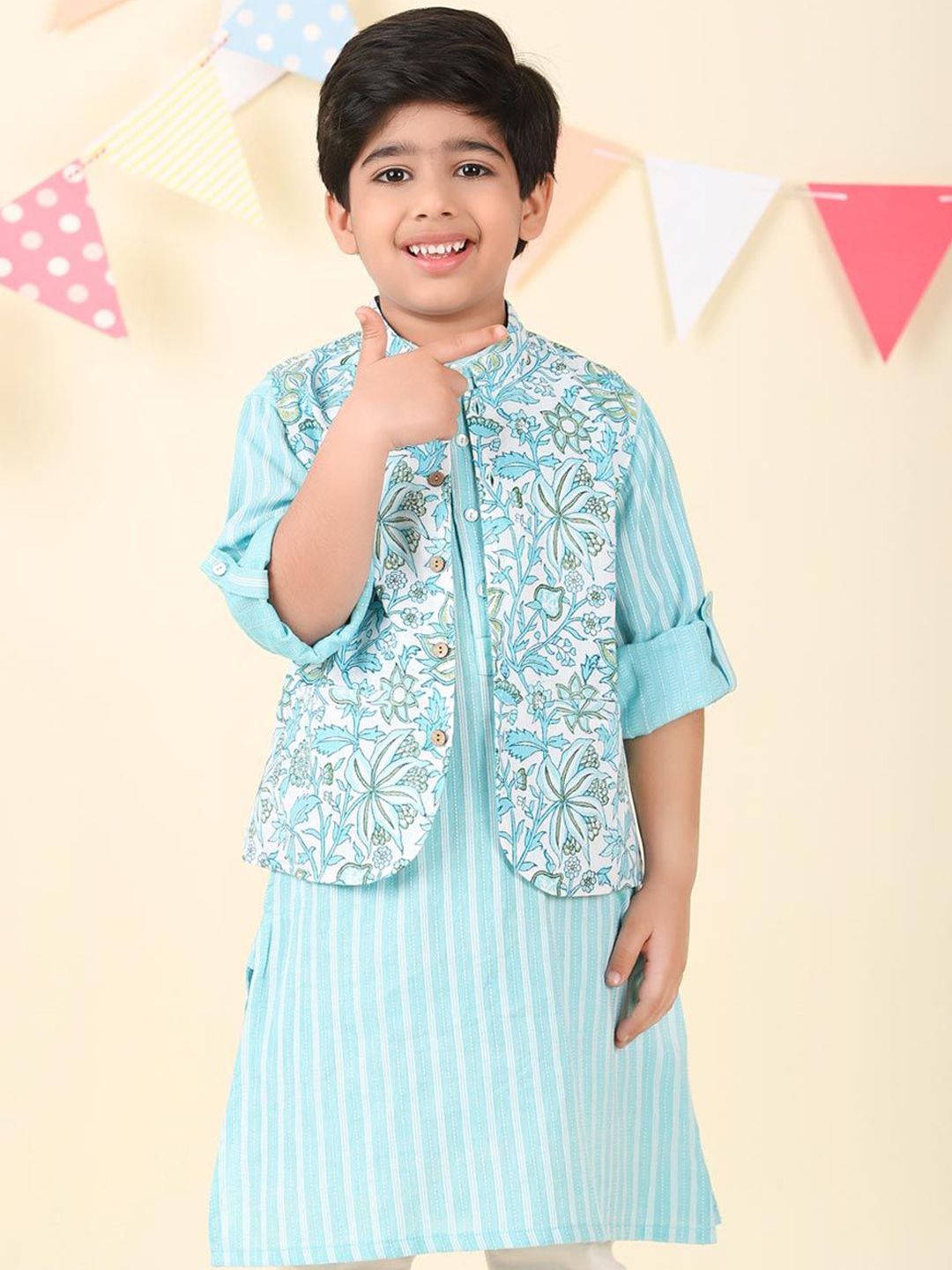 Fabindia Boys Printed Cotton Woven Nehru Jacket-picture-15