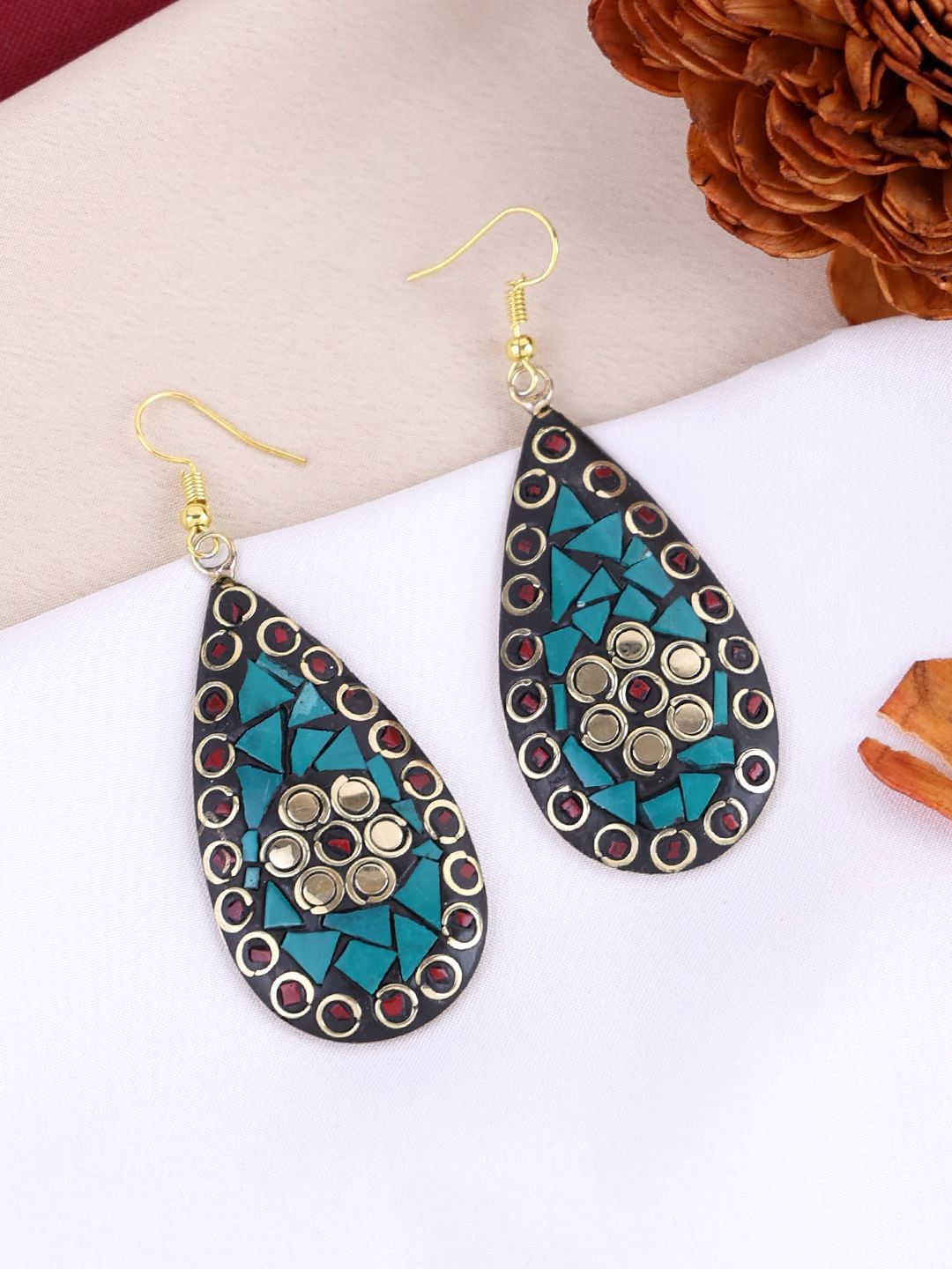 Anouk Gold Plated Cubic Zirconia Studded Teardrop Shaped Drop Earrings-picture-38