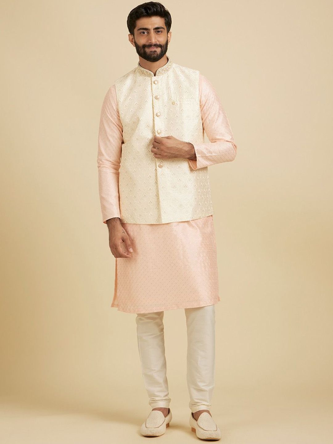 Manyavar Men Embroidered Woven Nehru Jacket-picture-38