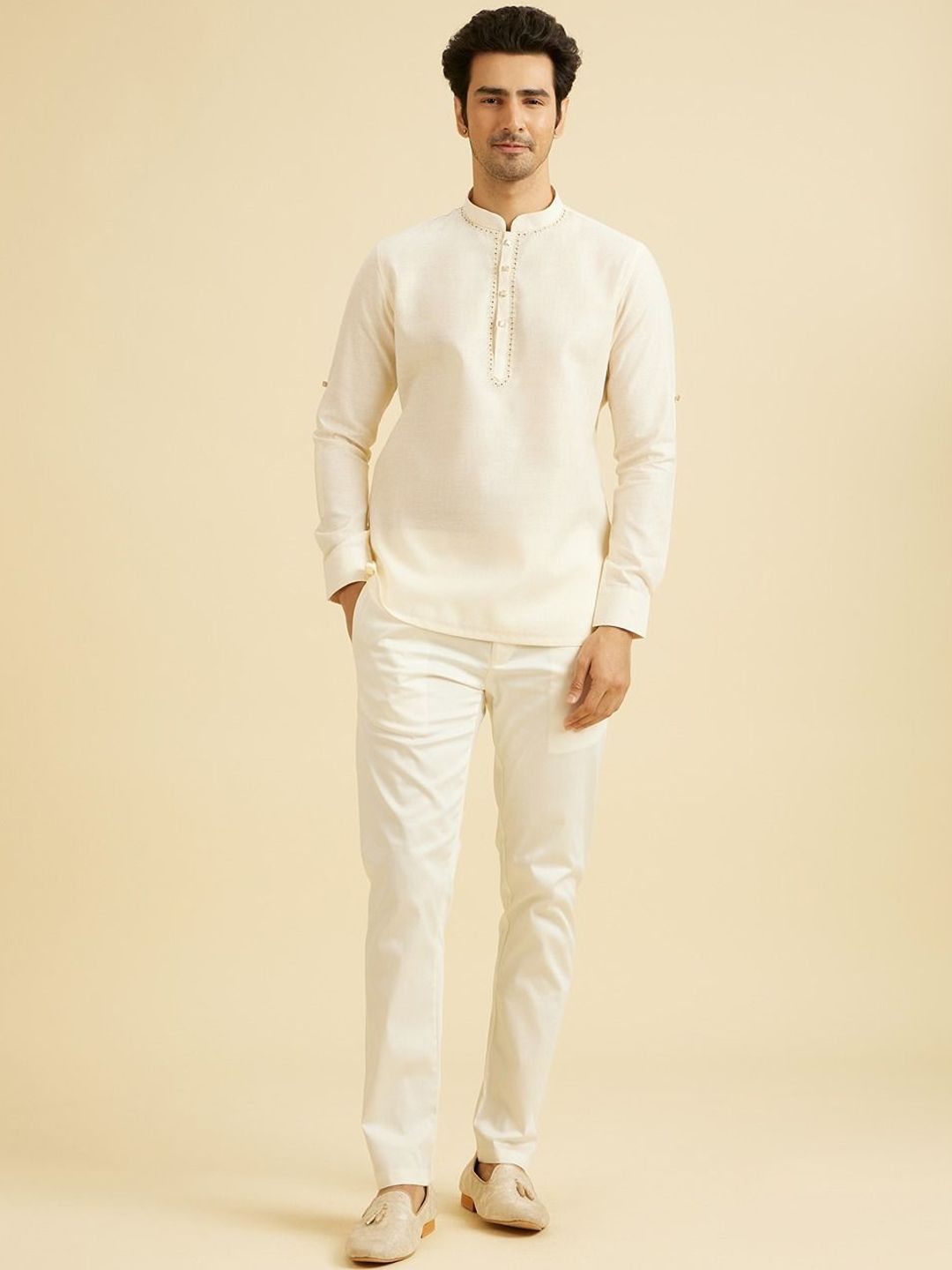 Manyavar Woven Design Mandarin Collar Straight Kurta-picture-35