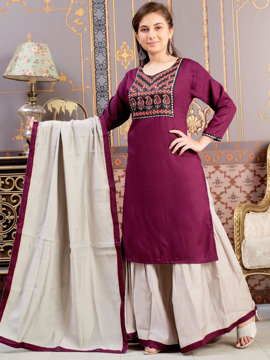 BAESD Girls Paisley Printed Round Neck Printed Straight Kurta-picture-58