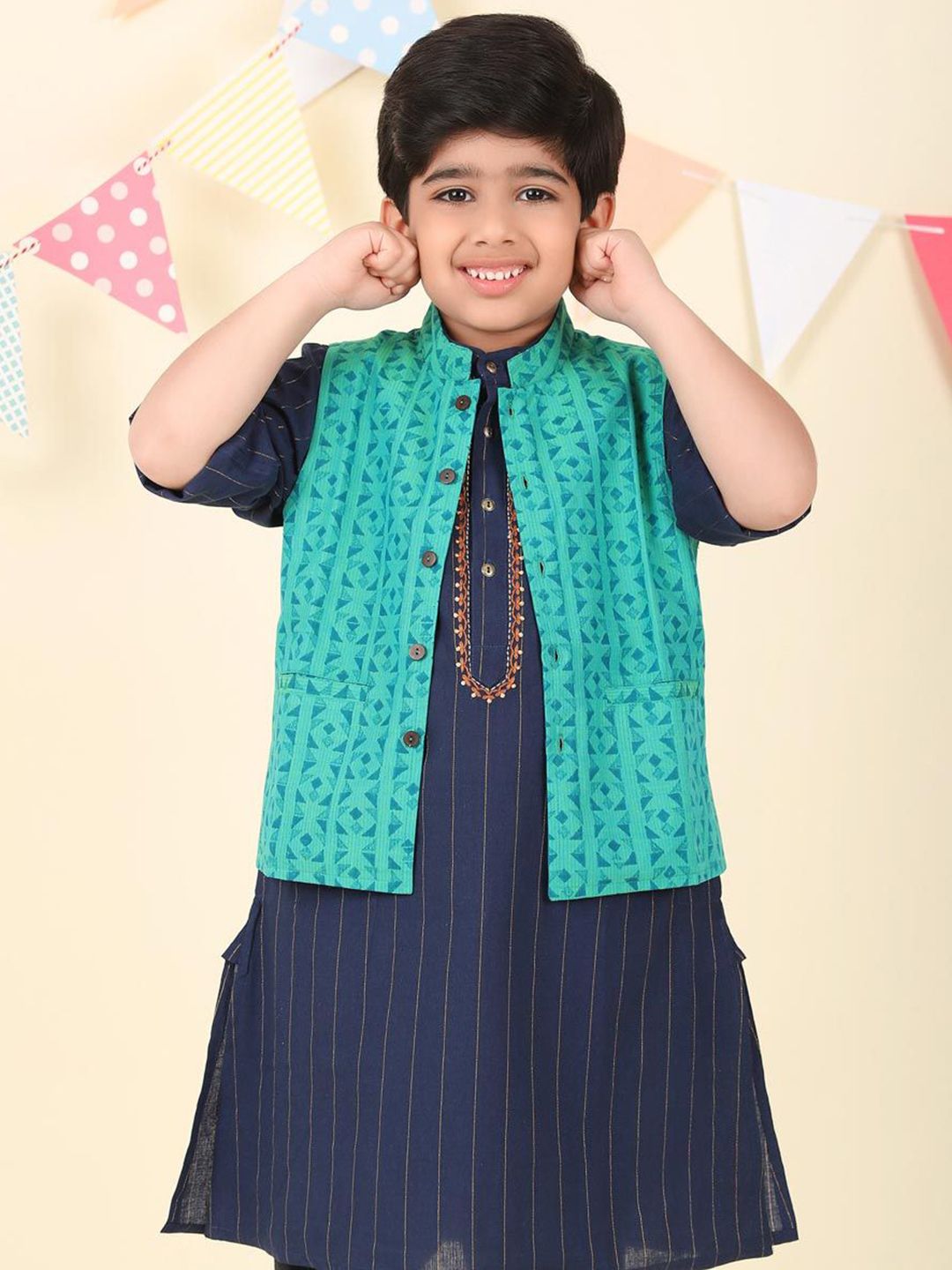 Fabindia Boys Printed Cotton Woven Nehru Jacket-picture-12