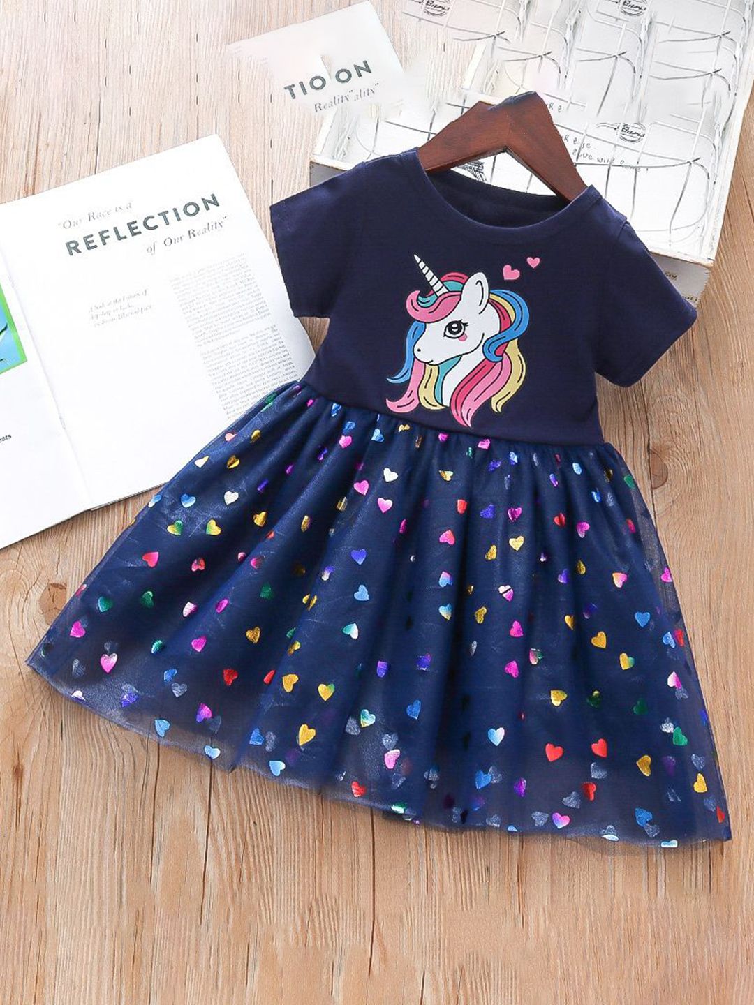 YK Girls Printed Round Neck Cotton Fit & Flare Dress-picture-25