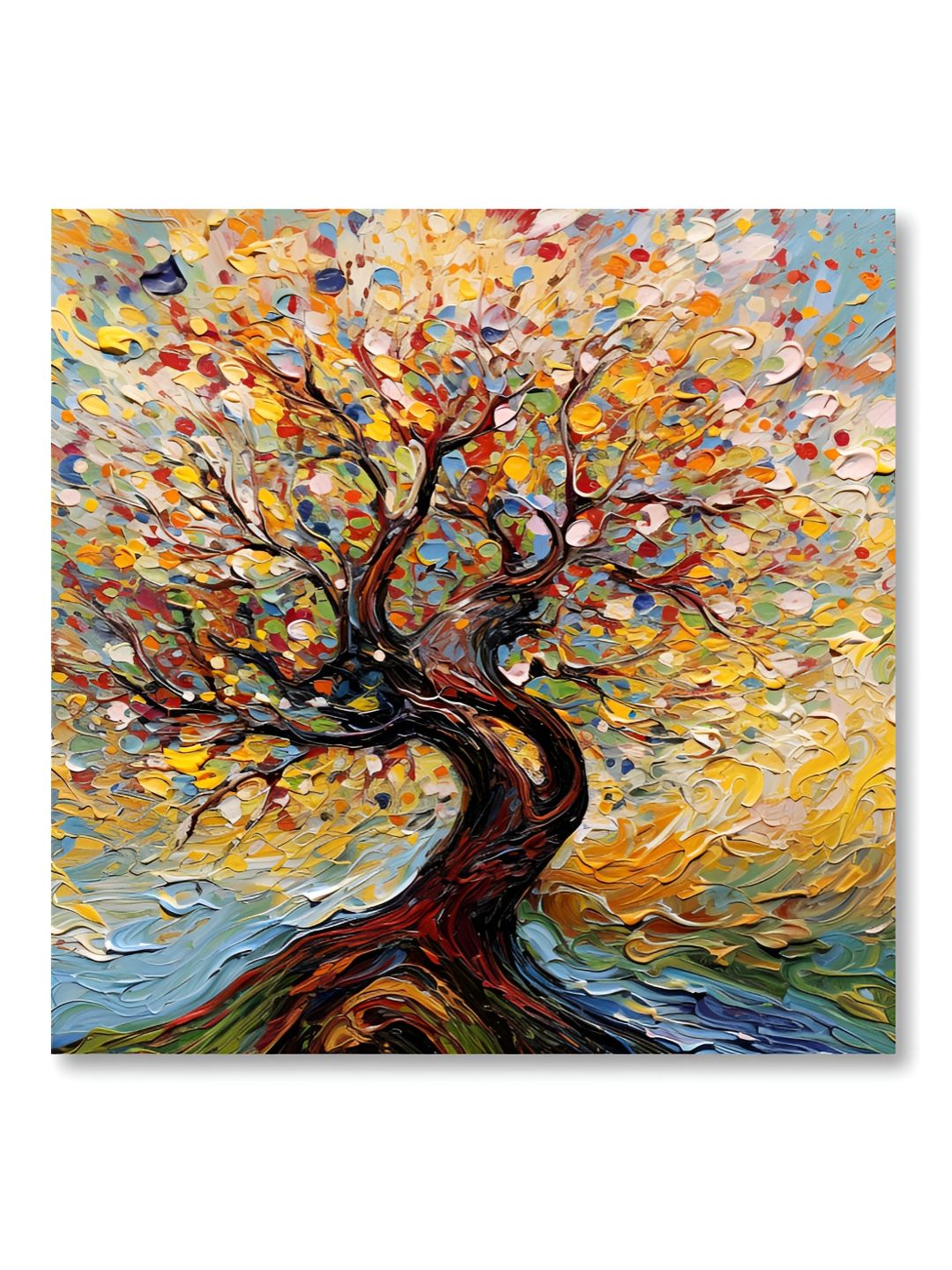 SAF Blue & Yellow Tree Canvas Floral and Botanical Wall Painting-image-35