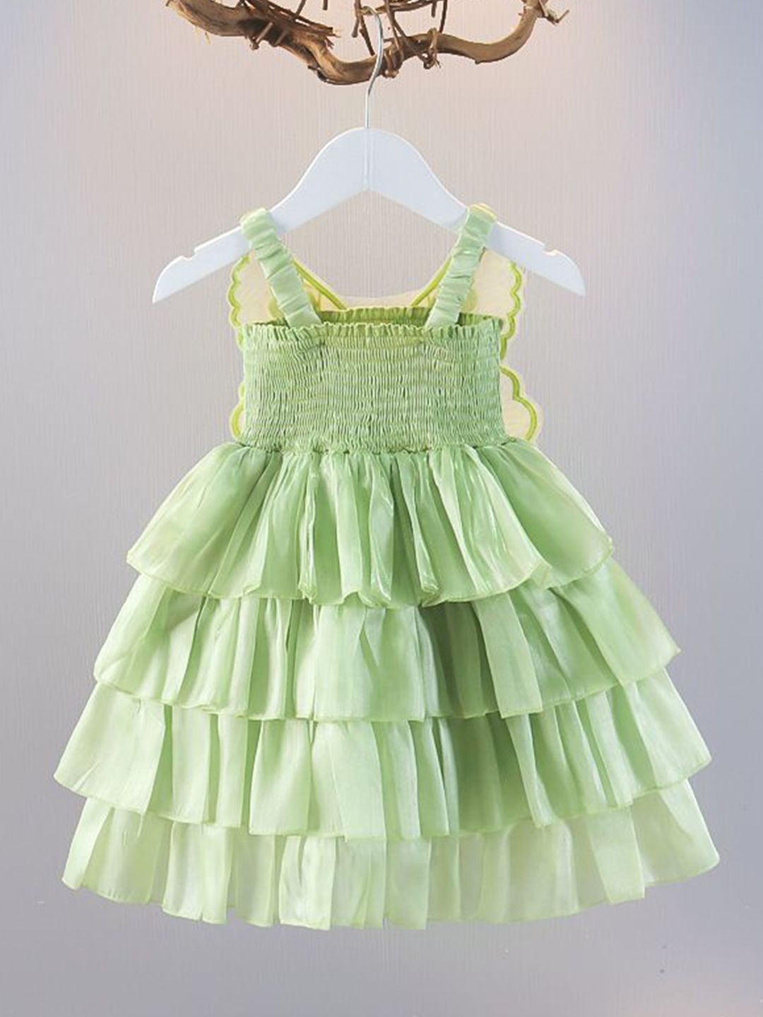 YK Girls Self Design Smocked Detail Shoulder Straps A-Line Layered Dress-picture-32