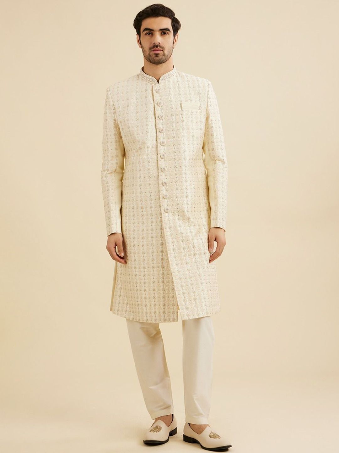 Manyavar Men Woven Design Art Silk Sherwani Set-picture-12