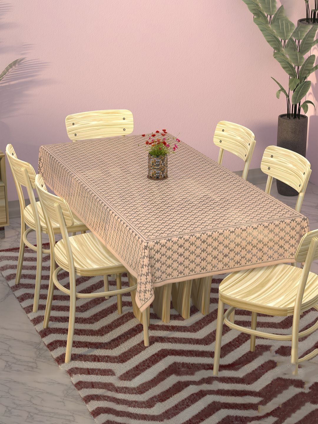 Myntra Elegant Homes Gold-Toned & Peach-Coloured Floral Cotton 6-Seater Table Cover-picture-29