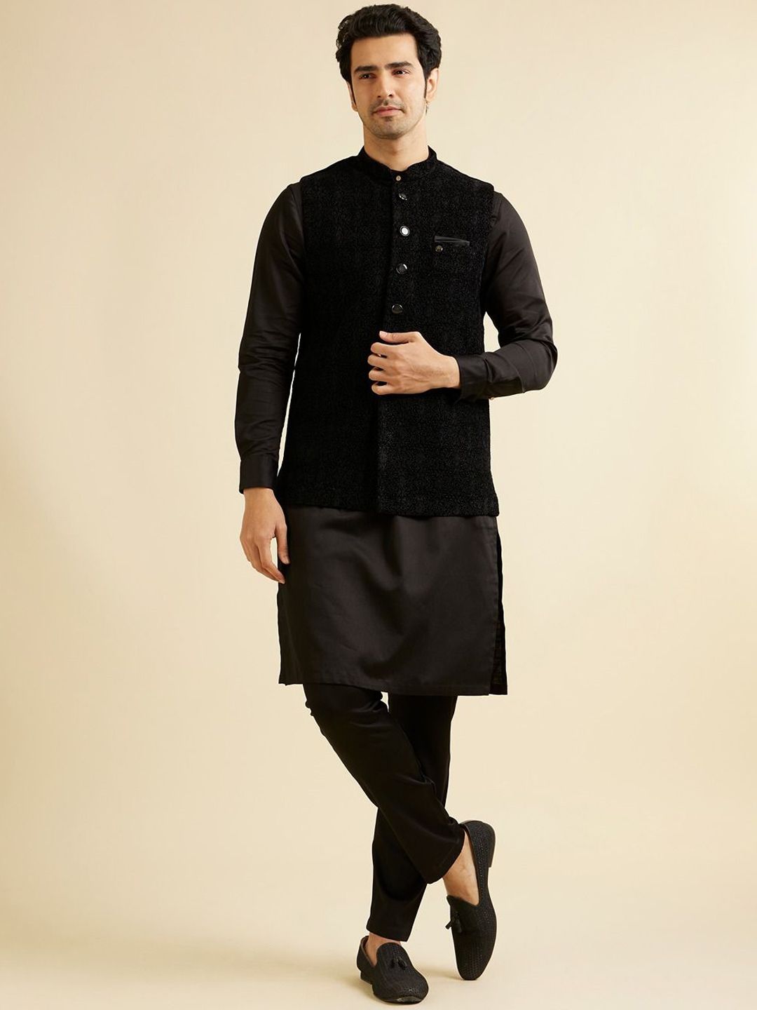 Manyavar Men Embroidered Woven Nehru Jacket-picture-21