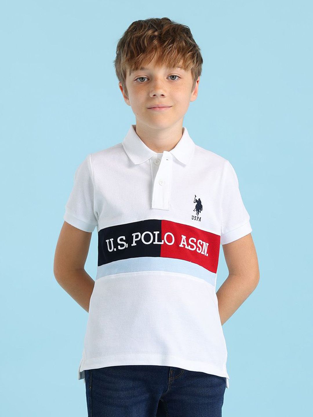 U.S. Polo Assn. Kids Boys Brand Logo Printed Polo Collar Applique T-shirt-picture-31