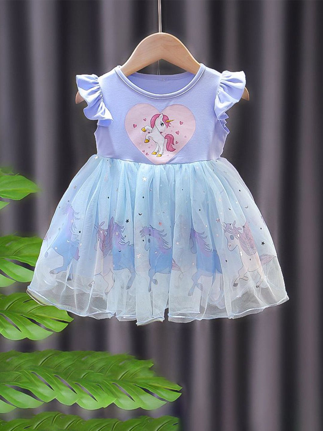 YK Girls Cotton Tulle Printed Flutter Sleeve Fit & Flare Dress-picture-58