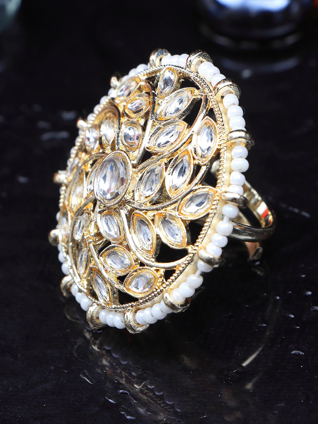 JYONA Gold-Plated Kundan-Studded & Beaded Adjustable Finger Ring-picture-23