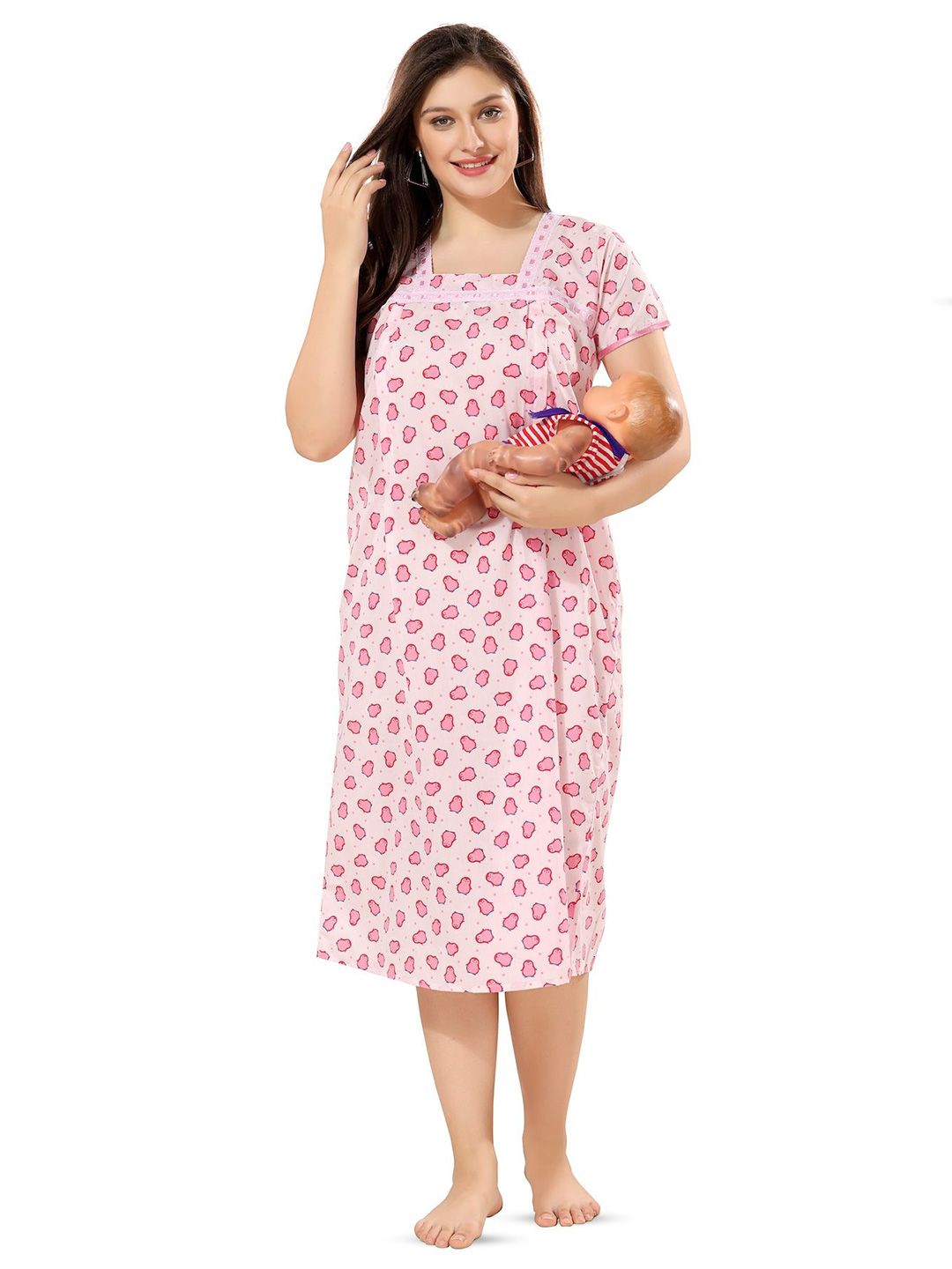 Piu Women Printed Square Neck Maternity Nightdress