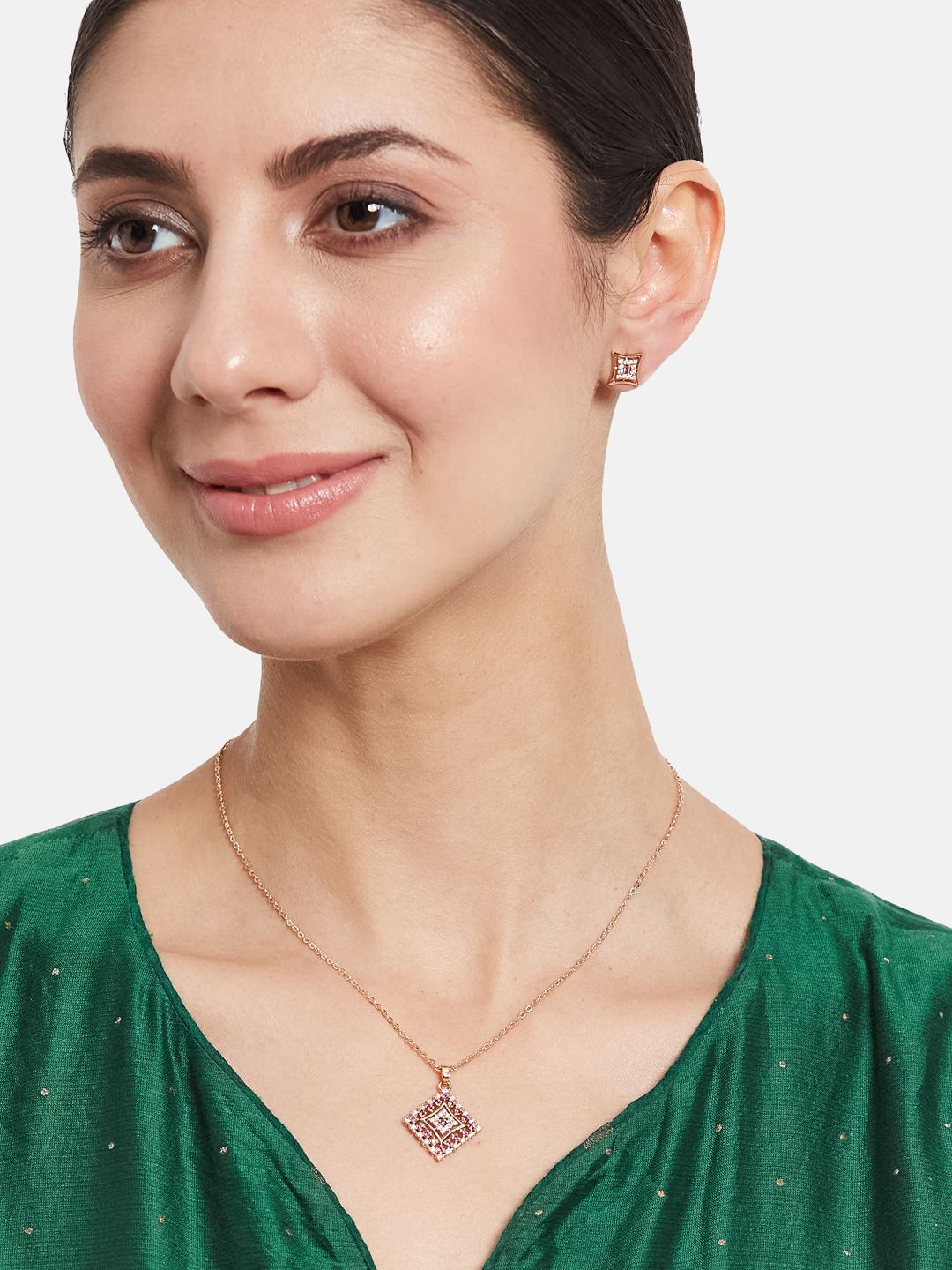 ATIBELLE  Rose Gold Plated Cubic Zirconia Studded Jewellery Set