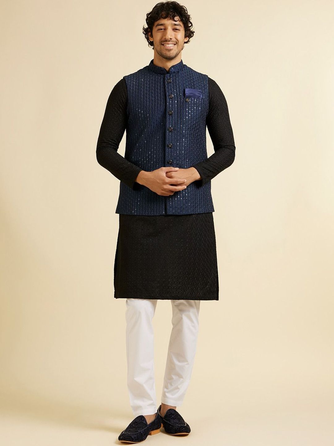 Manyavar Men Embroidered Woven Nehru Jacket-picture-37