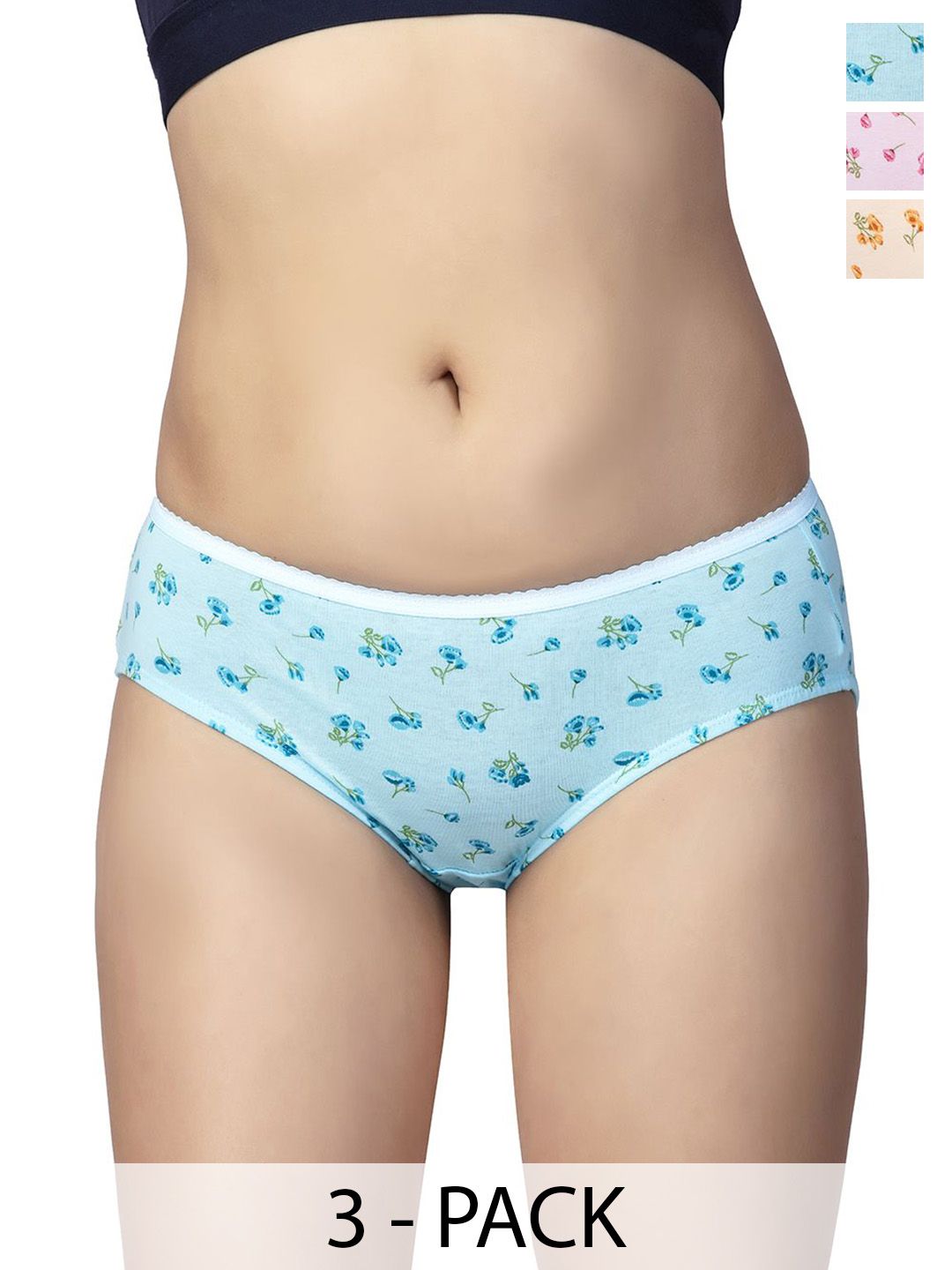 CHIC Women Pack Of 3 Printed Pure Cotton Hipster Briefs-image-6