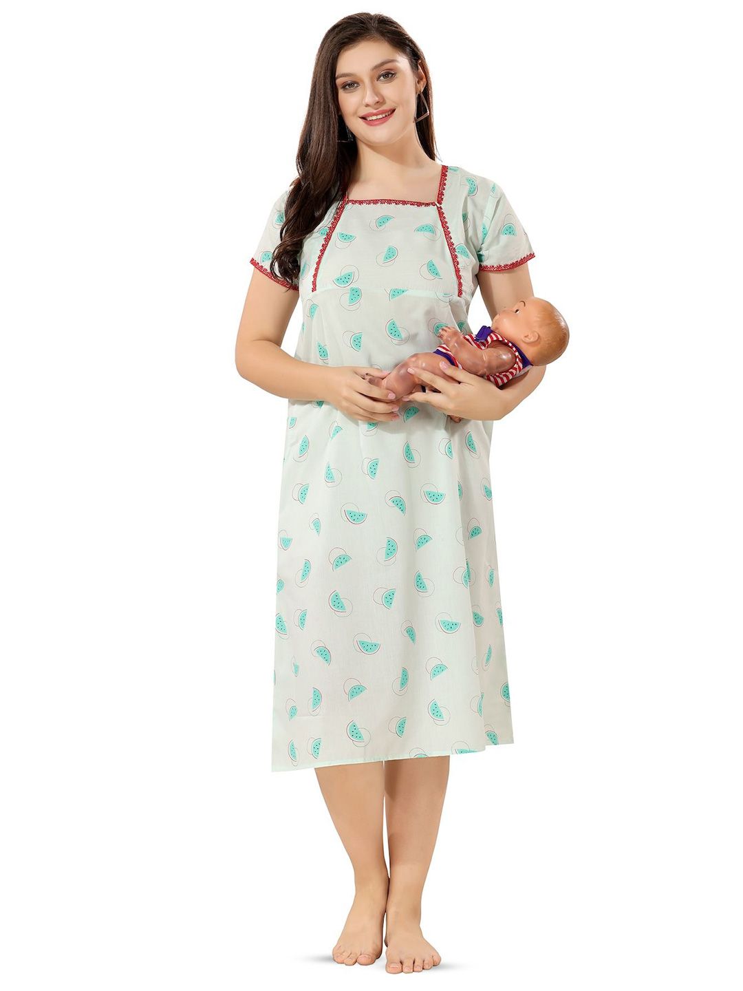 Piu Women Printed Square Neck Nightdress-picture-40