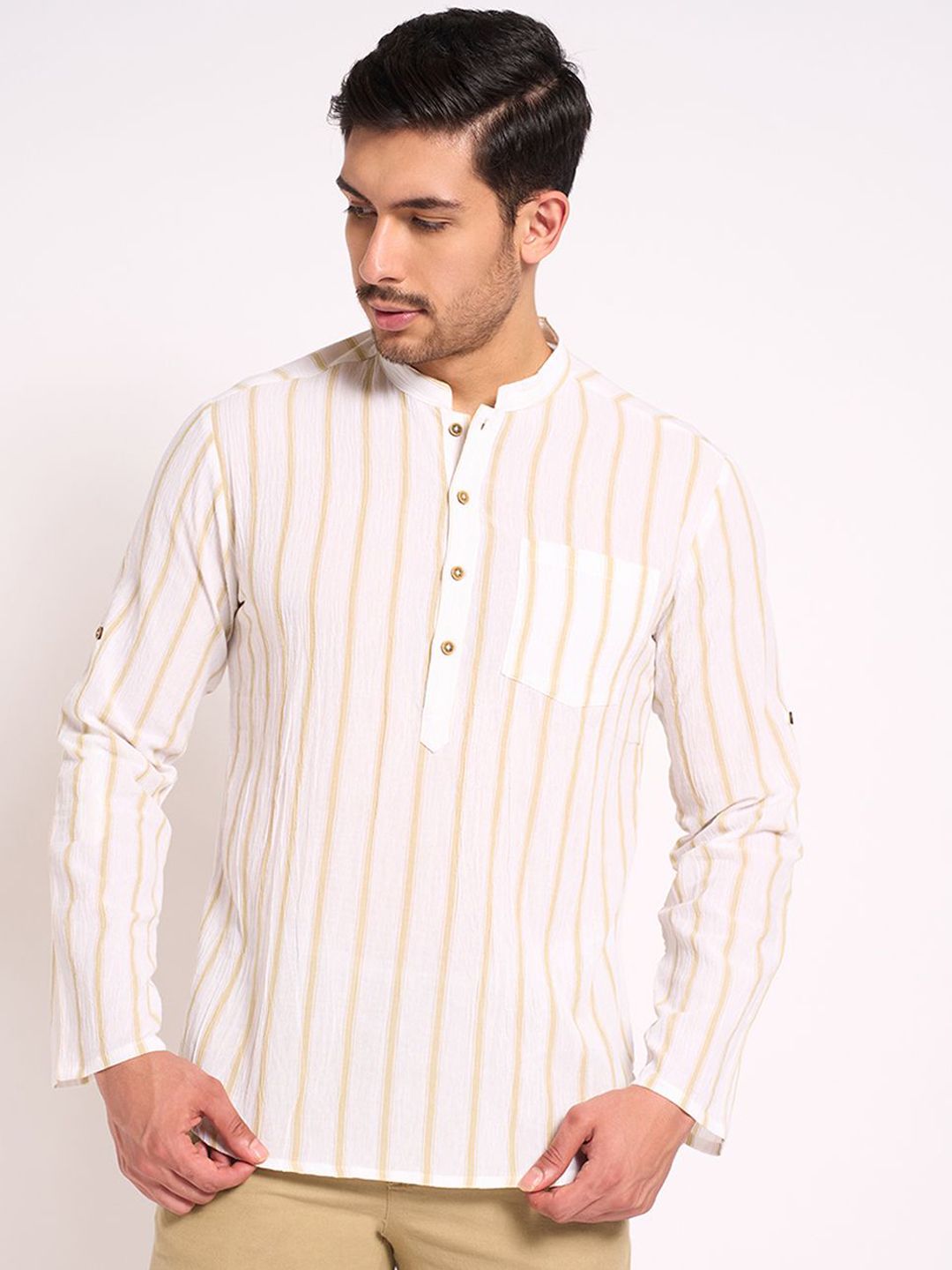 indus route by Pantaloons Striped Mandarin Collar Kurta-picture-23