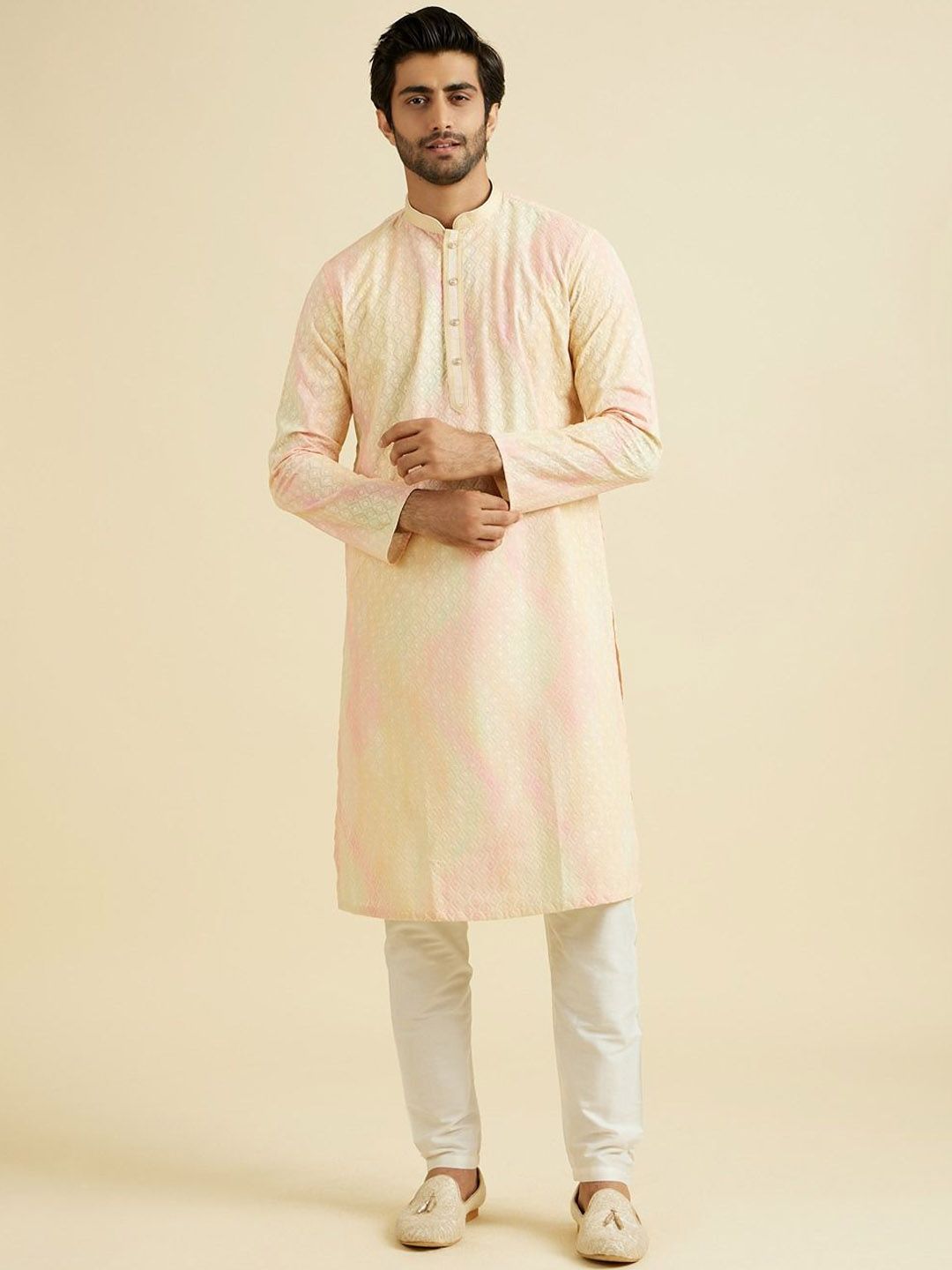 Manyavar Men Printed Regular Chikankari Kurta with Pyjamas-picture-22