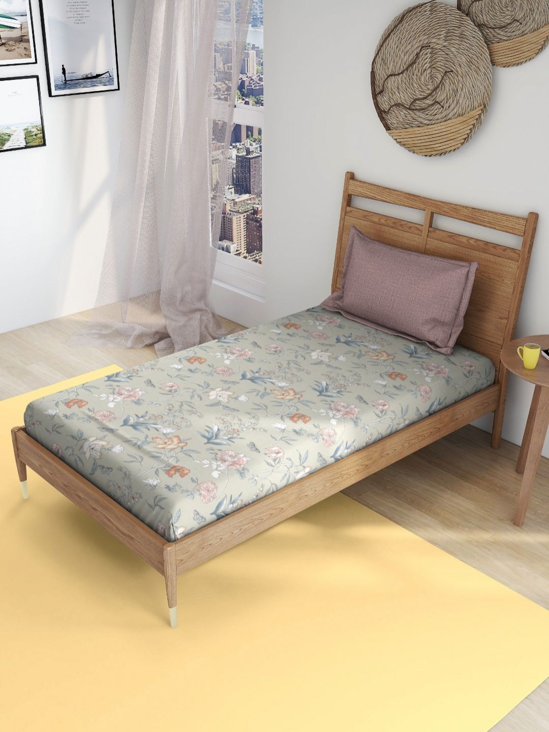 The Happy Pod Beige & Grey Microfiber Single Bedsheet & Comforter with 1 Pillow Cover-image-48