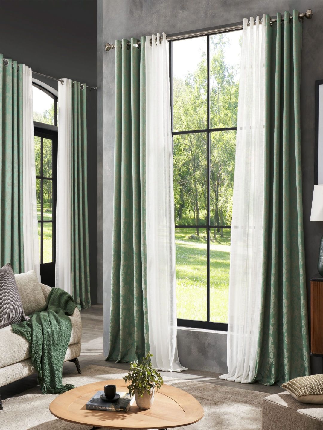 Deco Window Fluorescent Green 2 Pieces Printed Black Out Door Curtain-image-27