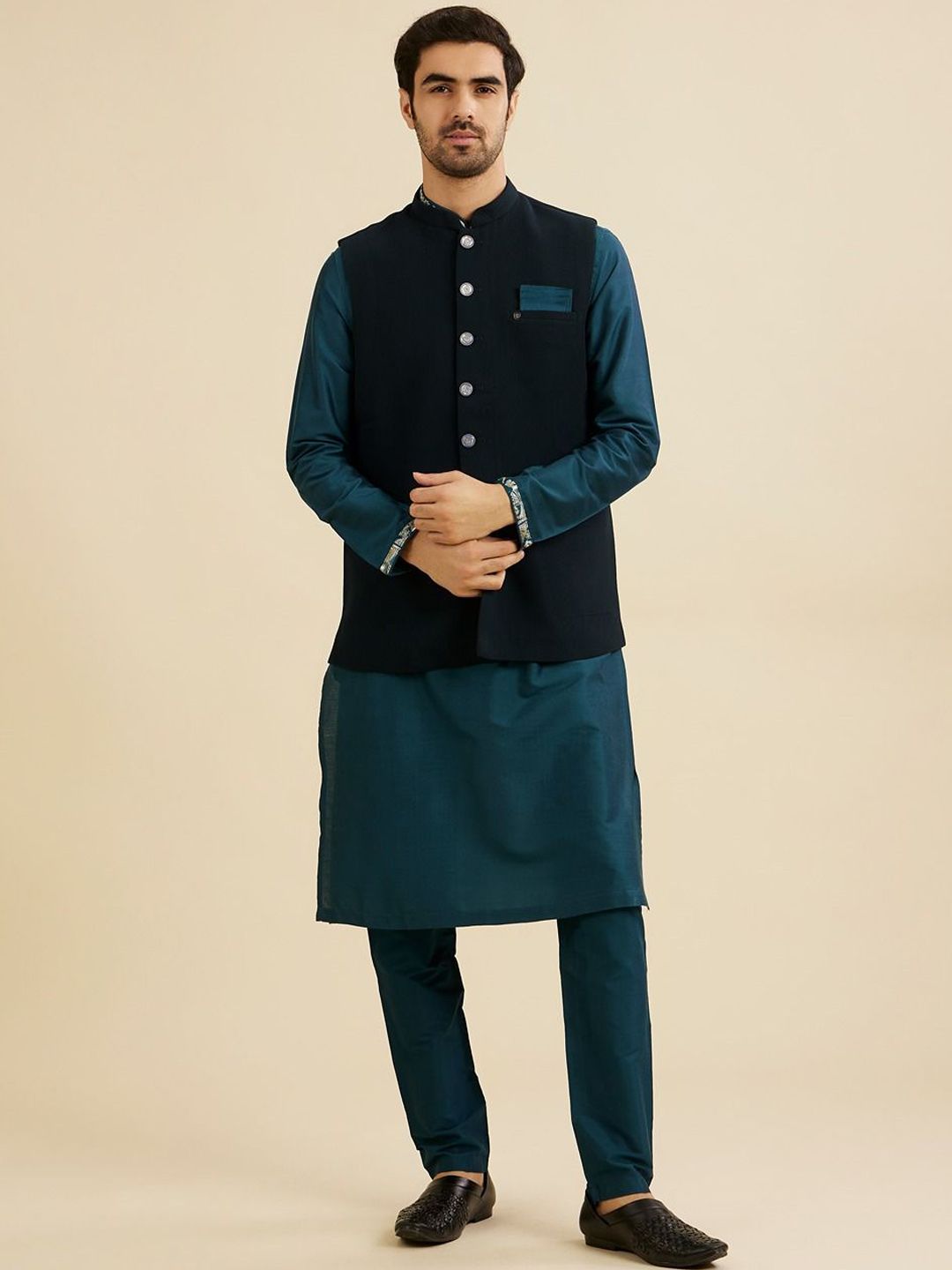 Manyavar Men Embroidered Woven Design Nehru Jacket-picture-23