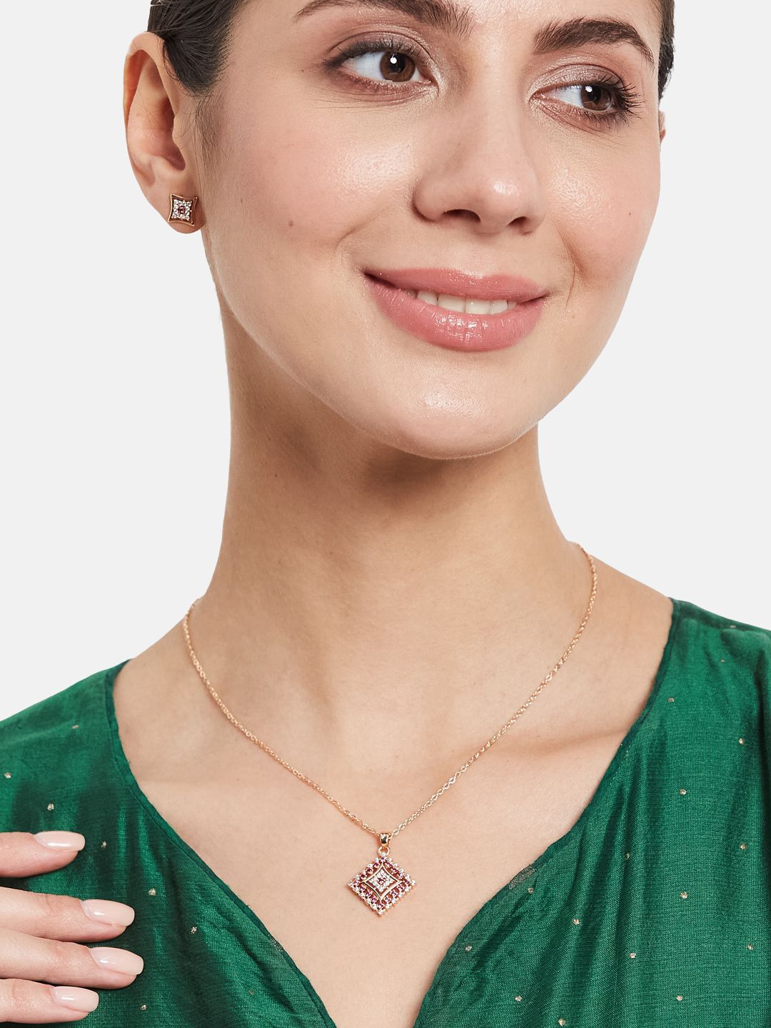 ATIBELLE  Rose Gold Plated Cubic Zirconia Studded Jewellery Set