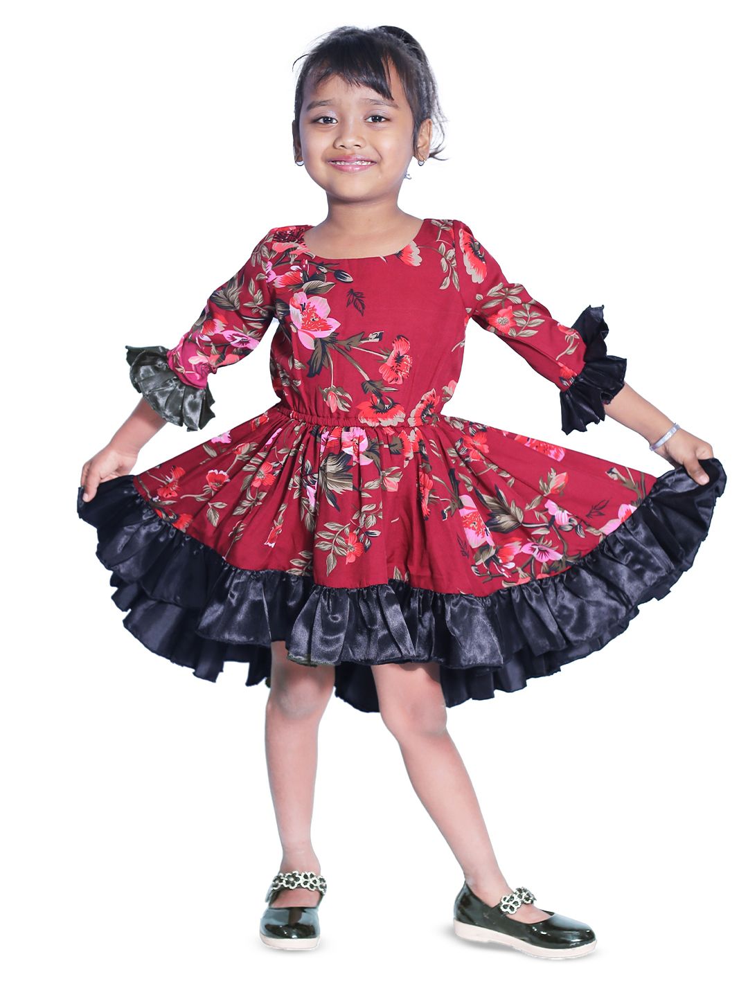 Wow Princess Floral Bell Sleeve Crepe A-Line Dress-picture-23