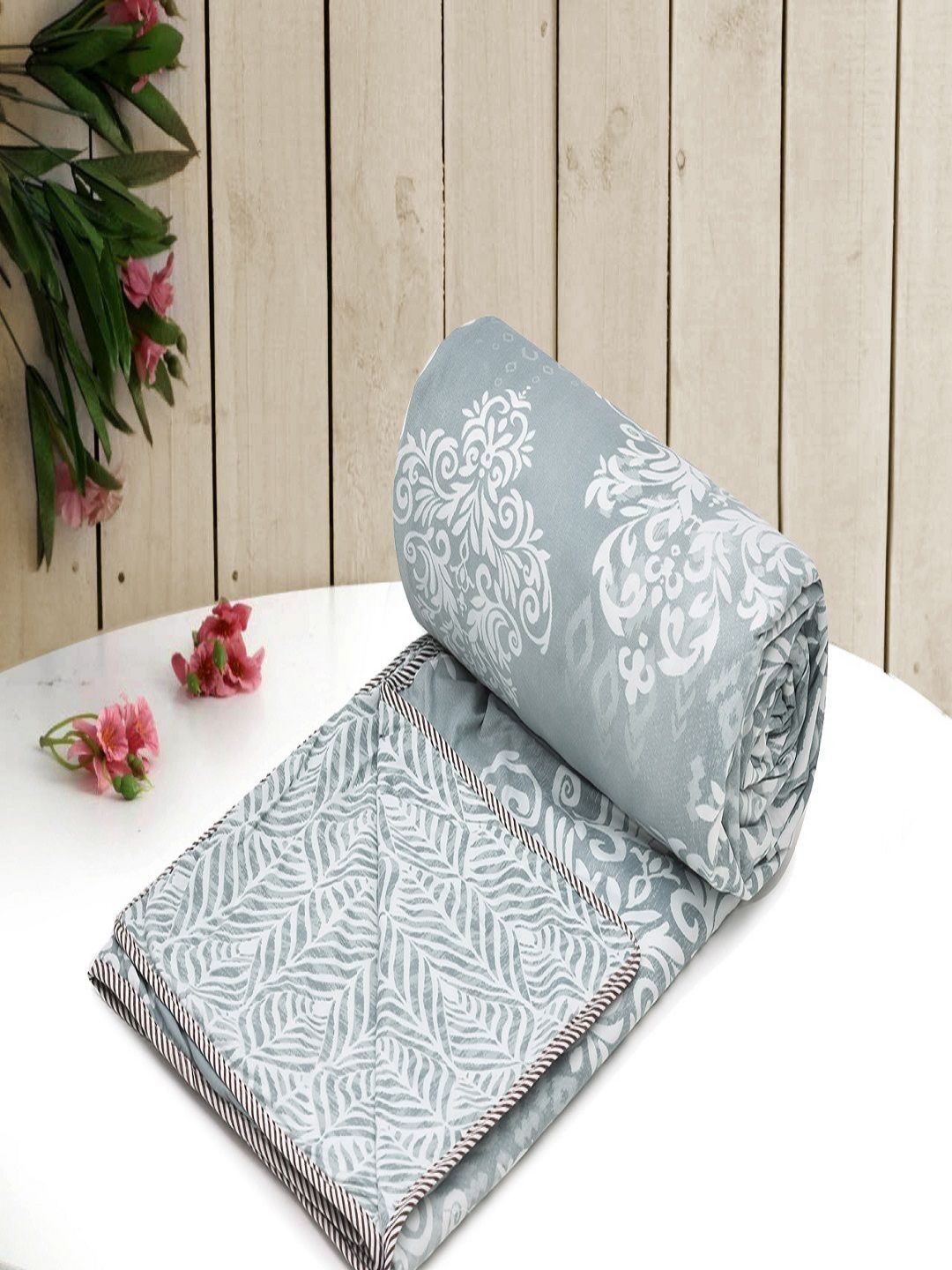 RRC Grey & White Floral Printed Microfiber AC Room 150 GSM Single Bed Dohar-picture-14