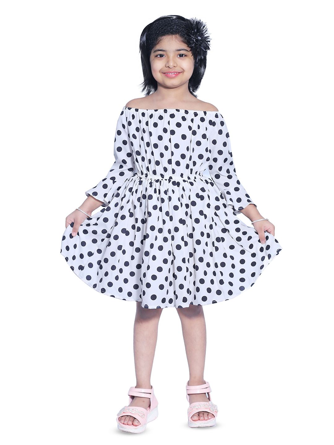 Wow Princess Polka Dot Bell Sleeve Crepe A-Line Dress-picture-17
