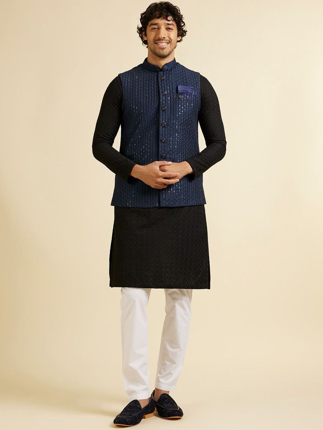 Manyavar Men Embroidered Woven Nehru Jacket-picture-43