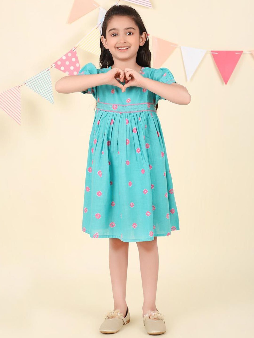 Fabindia Girls Ethnic Motifs Print Fit & Flare Dress-image-46