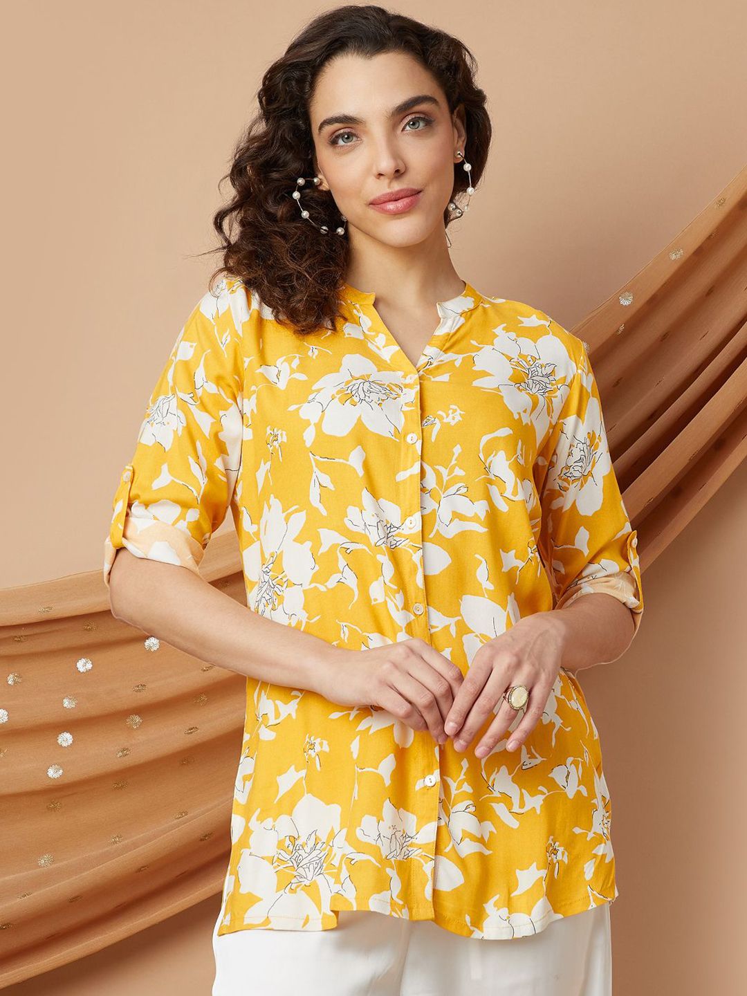 Melange by Lifestyle Women Floral Printed Mandarin Collar Kurti-picture-11