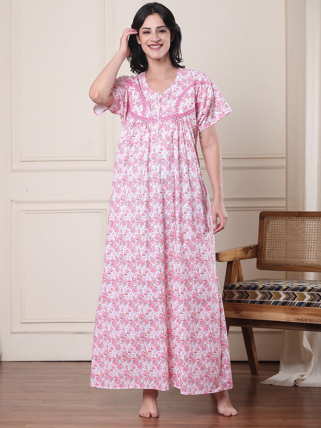 Secret Wish Women Printed Pure Cotton Maxi Nightdress-picture-24