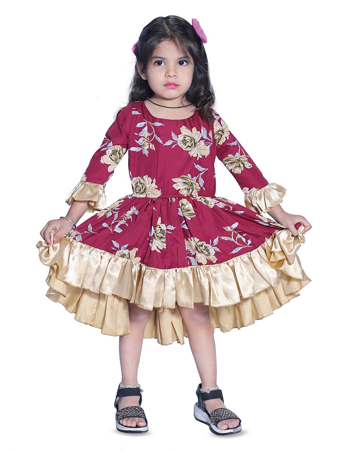 Wow Princess Floral Bell Sleeve Crepe A-Line Dress-picture-24