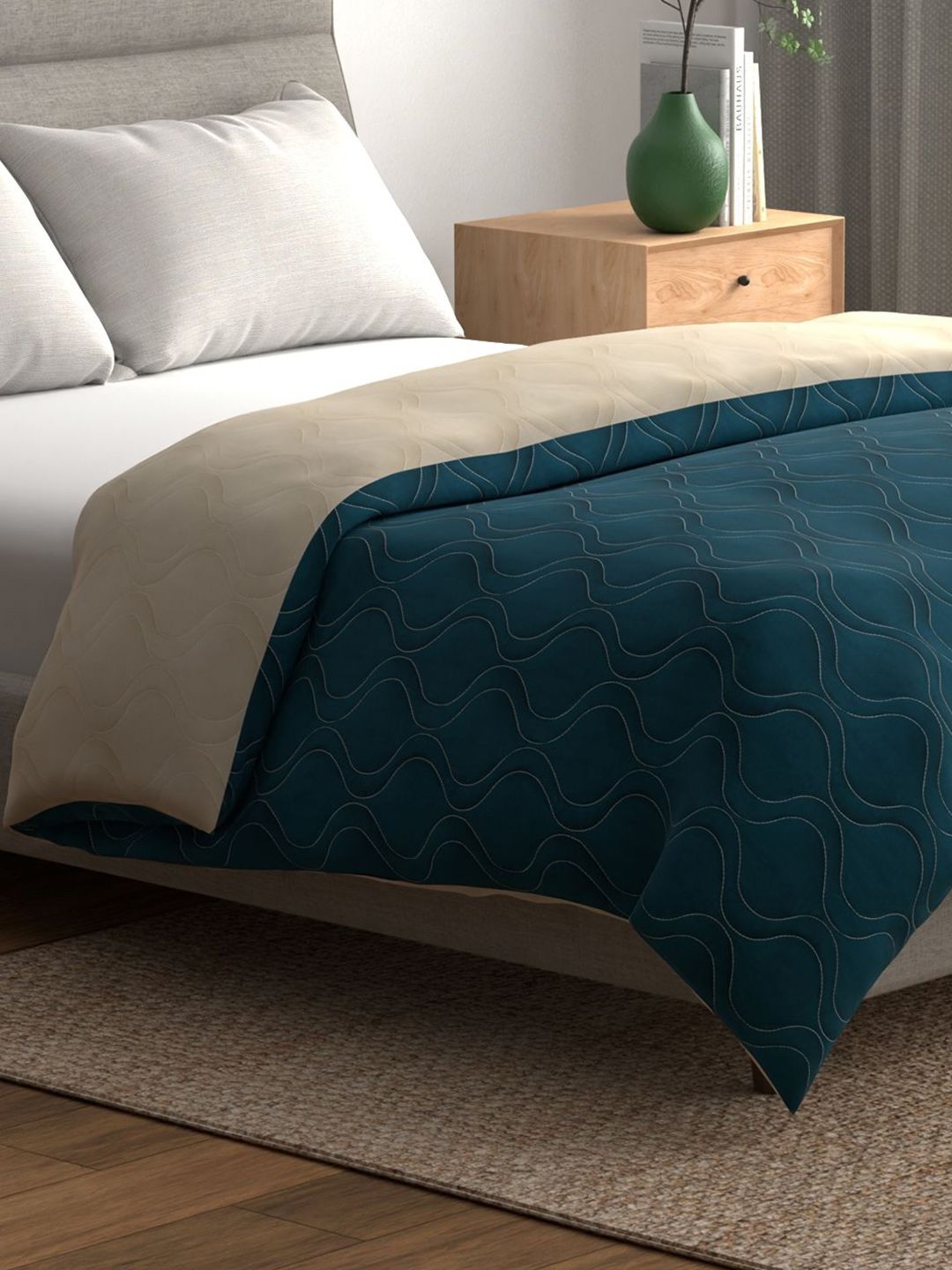 URBAN SPACE Teal & Grey Microfiber Summer Double Bed AC Room Blanket-picture-35