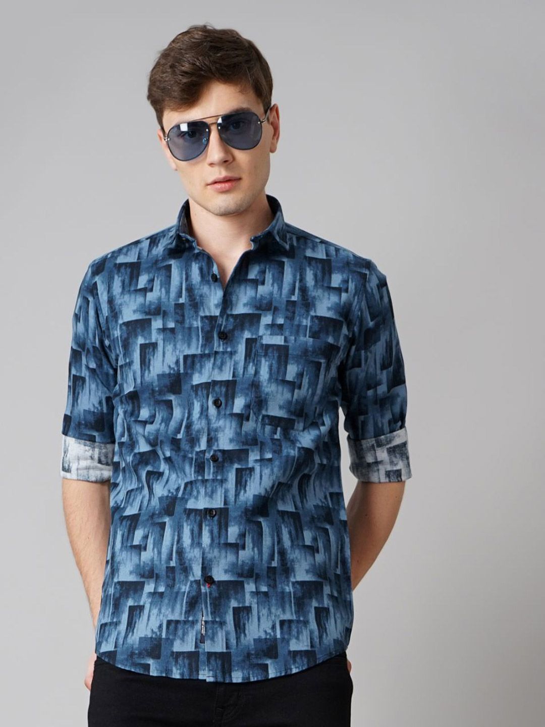 THE BEETEL HOUSE Men Standard Slim Fit Spread Collar Abstract Printed Cotton Casual Shirt-picture-33