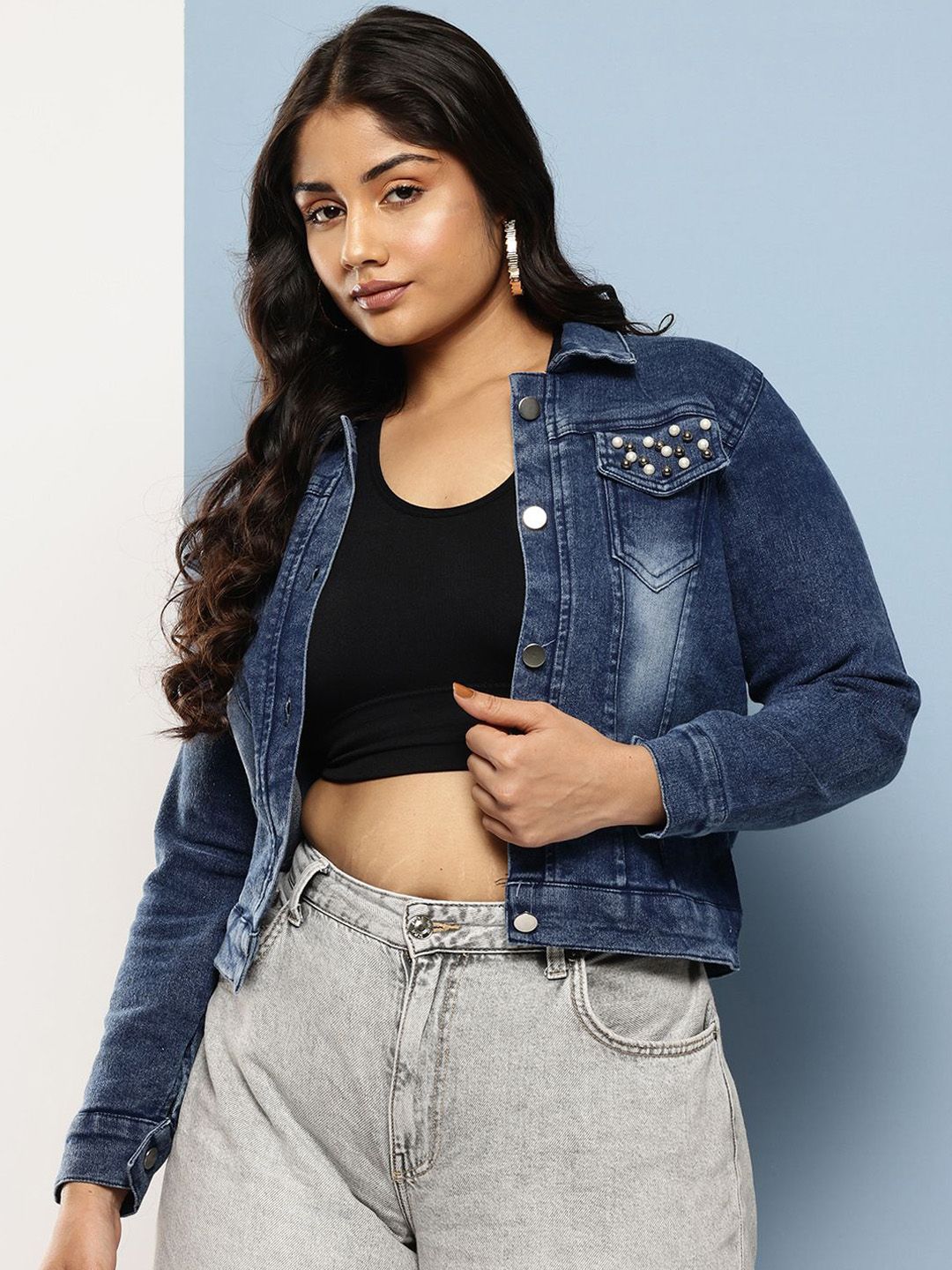 BAESD Women Washed Cotton Windcheater Denim Jacket
