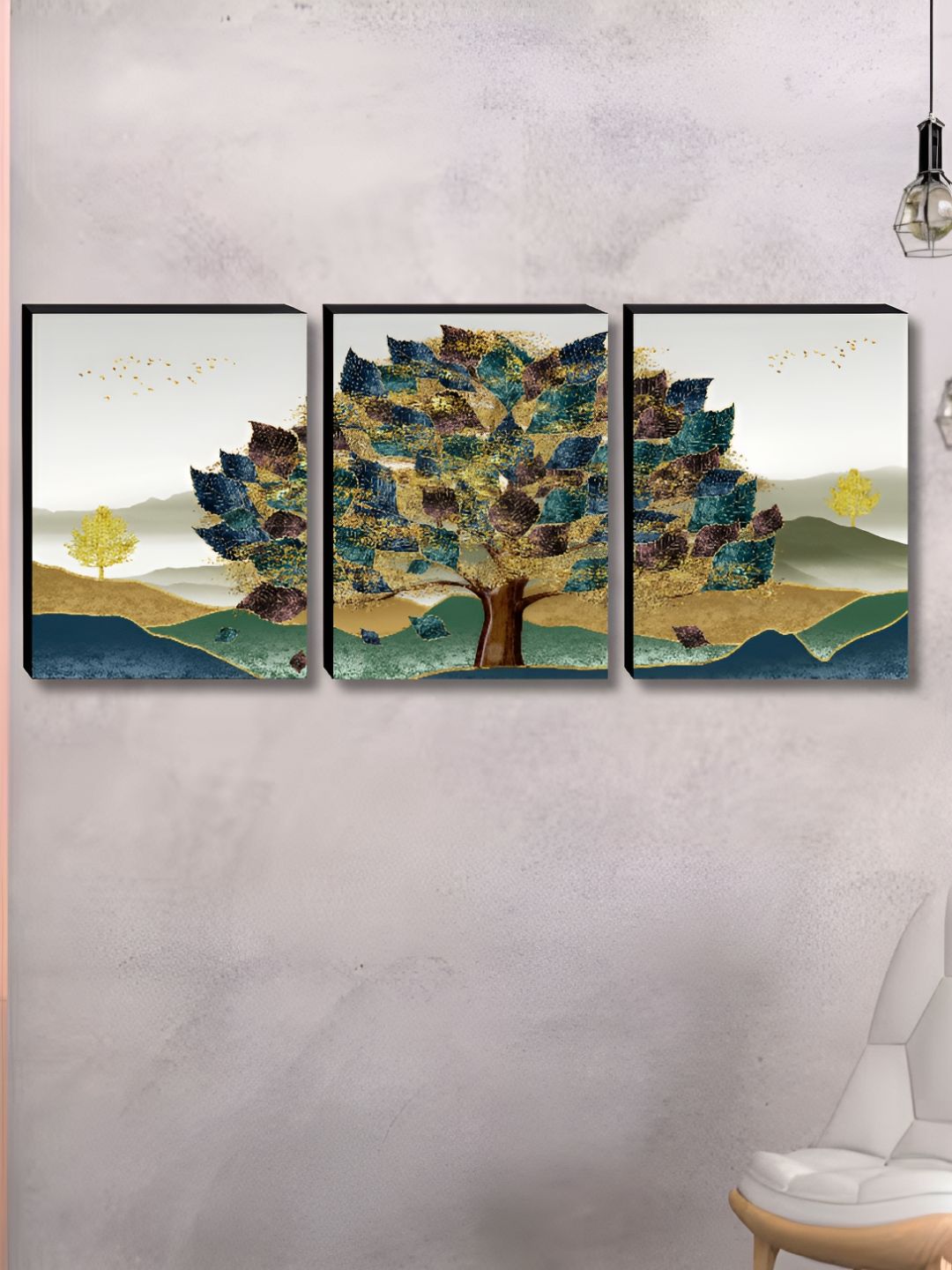 SAF Green & Gold-Toned 3 Piece Floral And Botanical Tree Wood Wall Art-picture-35