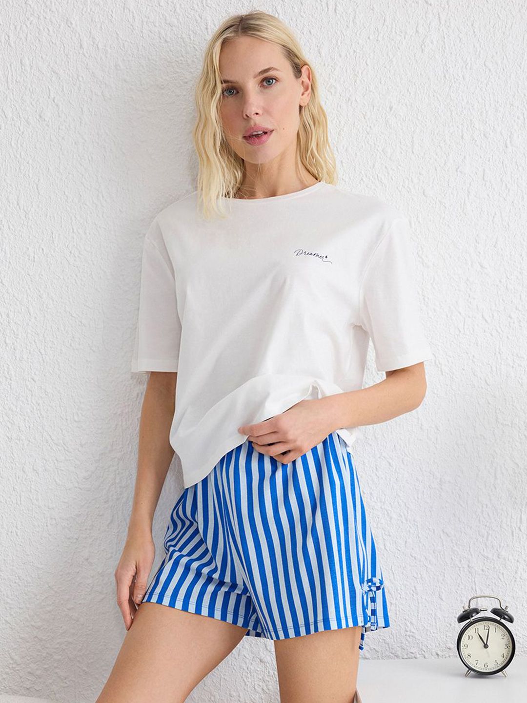 Trendyol Women Printed Pure Cotton Round Neck Night suit-picture-24