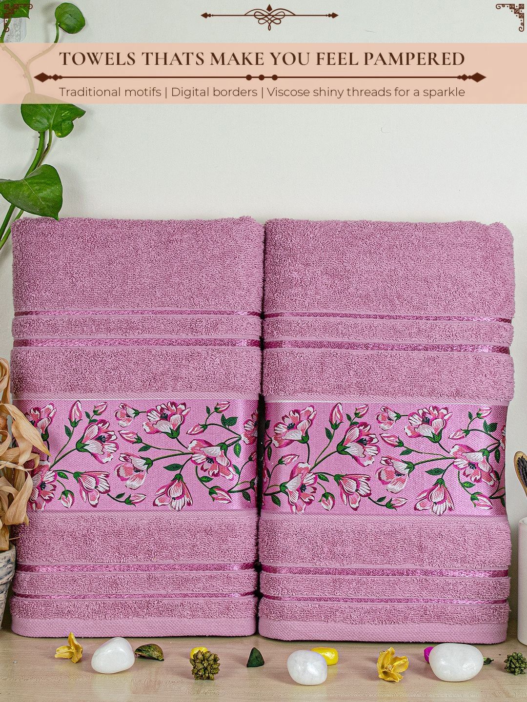 Myntra Elegant Homes Purple & Pink 2 Pieces Printed Cotton 450 GSM Bath Towels-picture-14