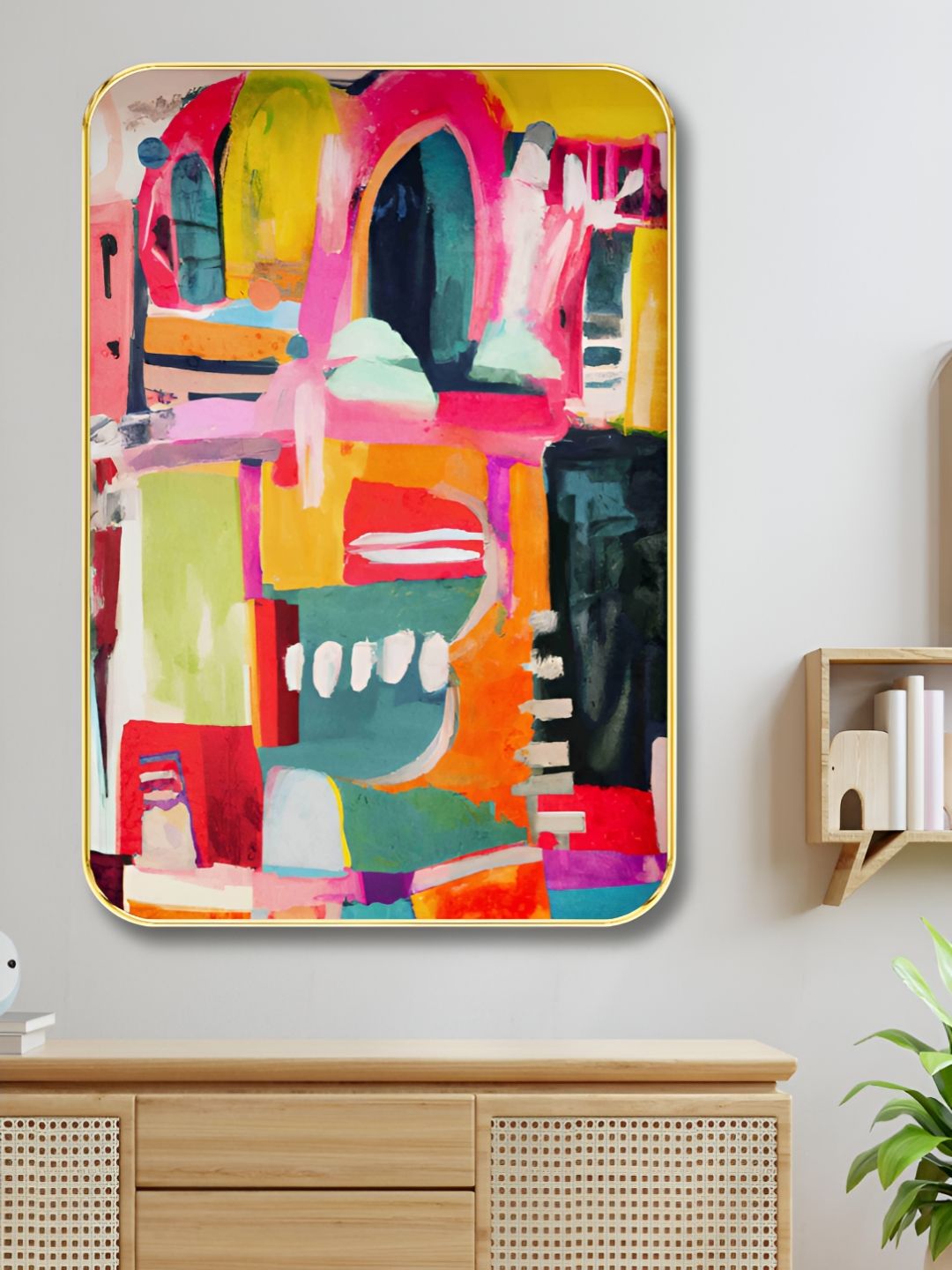 SAF Pink & Yellow Abstract Wooden Wall Art-picture-33