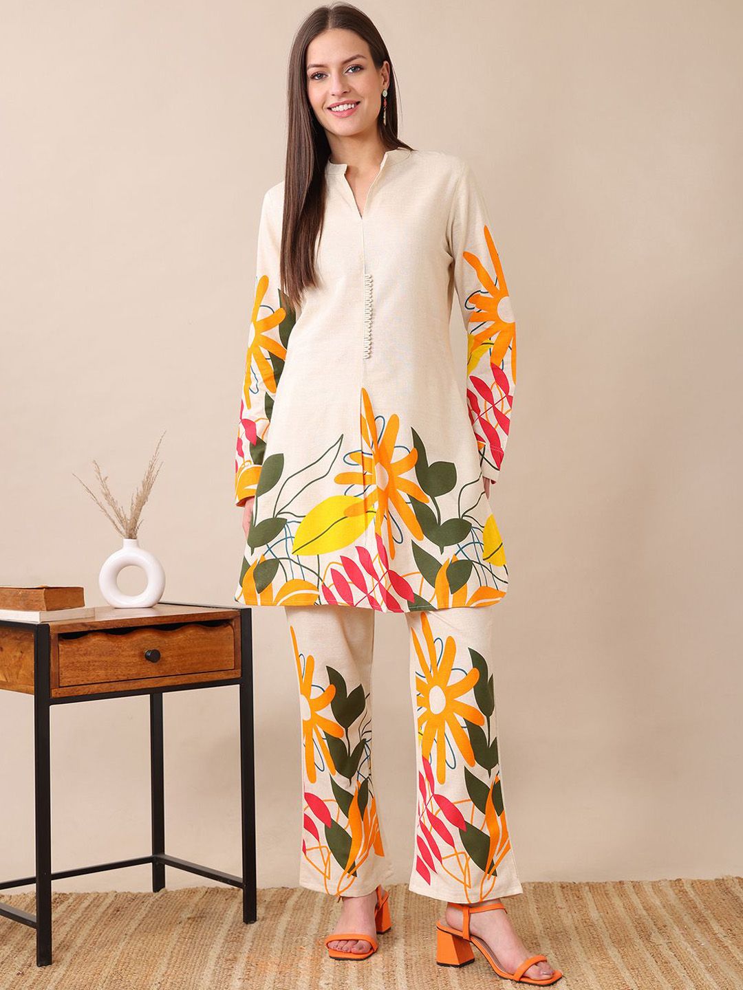 Anushil Printed Mandarin Collar Tunic With Palazzo-picture-28