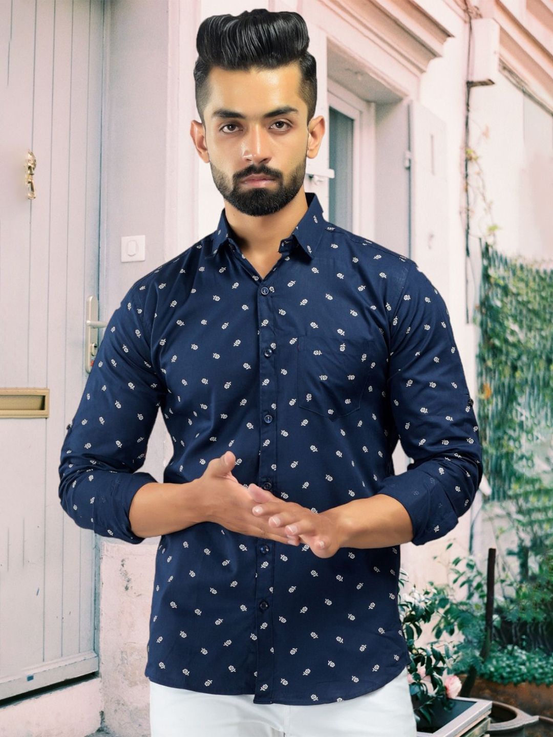 BASE 41 Men Spread Collar Geometric Printed Casual Shirt-picture-57