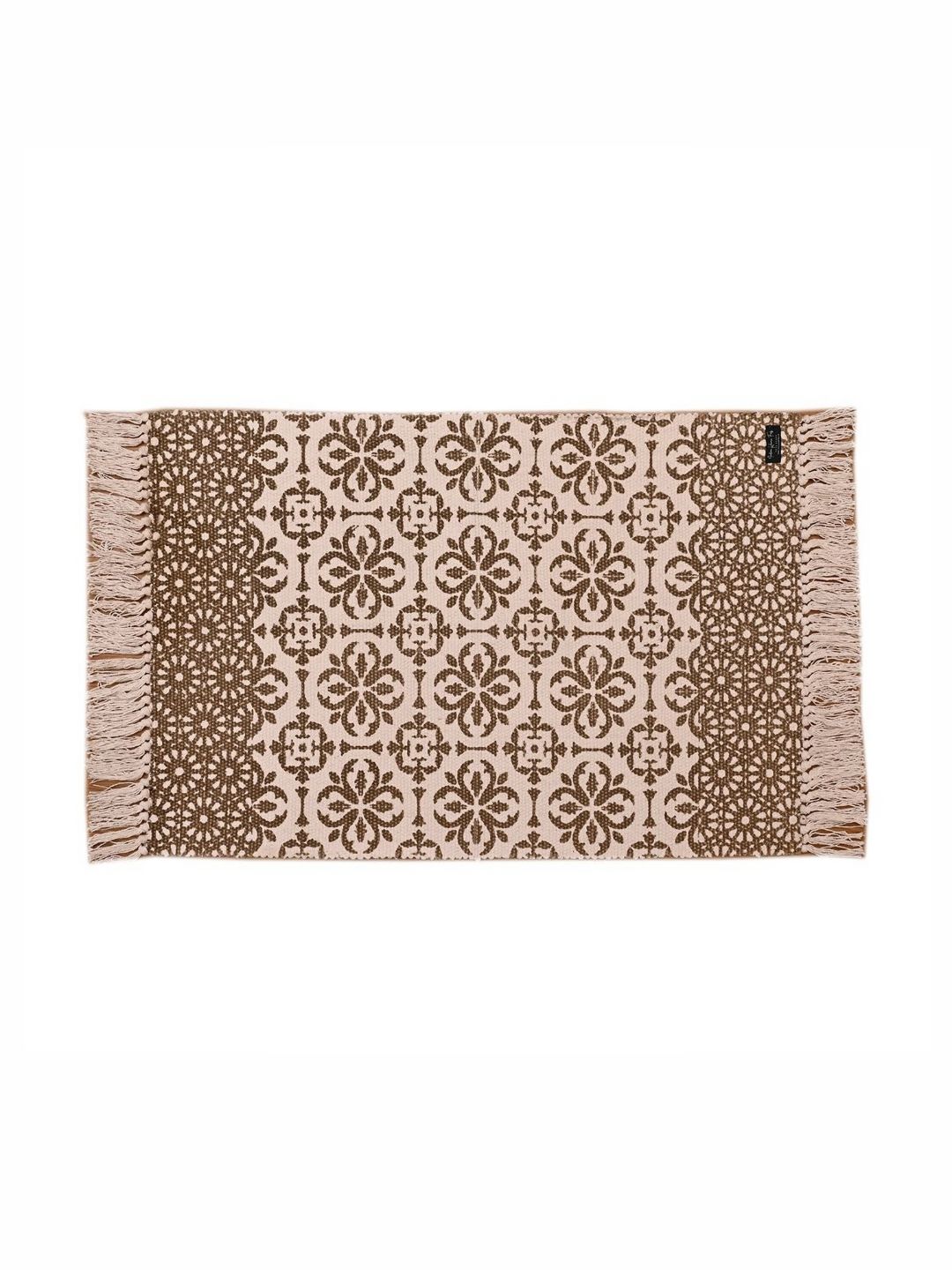 INDIAN HOME FAB White & Green Floral Printed Anti-Slip Water Absorbent Cotton Floor Mat-image-42