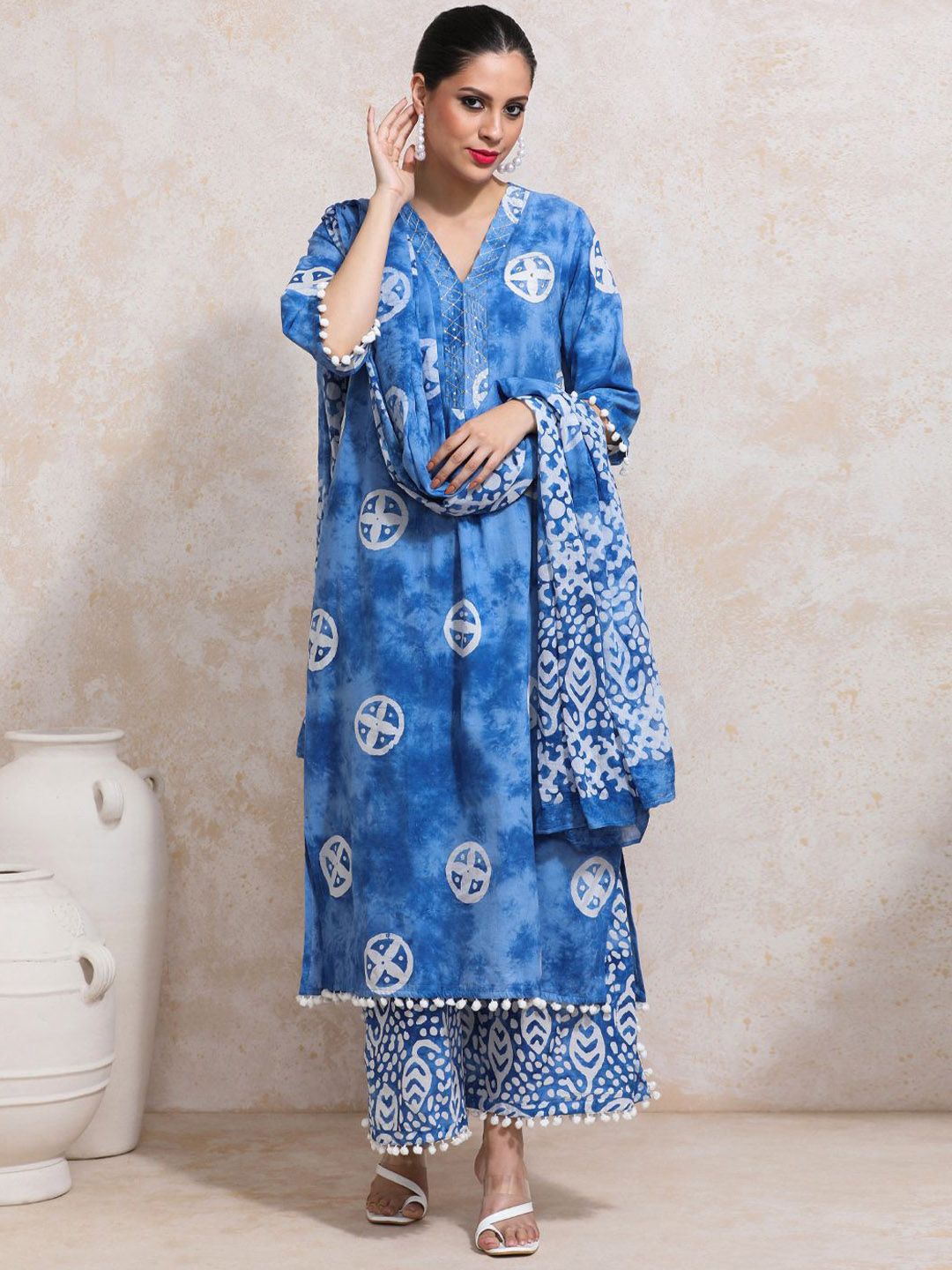 Moara Floral Printed Sequinned Pure Cotton Straight Kurta with Palazzo & Dupatta-picture-20